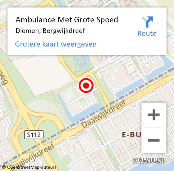 Locatie op kaart van de 112 melding: Ambulance Met Grote Spoed Naar Diemen, Bergwijkdreef op 2 maart 2023 14:52