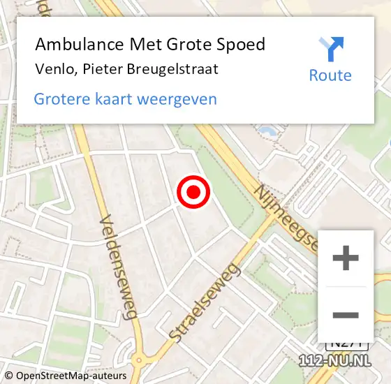 Locatie op kaart van de 112 melding: Ambulance Met Grote Spoed Naar Venlo, Pieter Breugelstraat op 17 augustus 2014 14:33