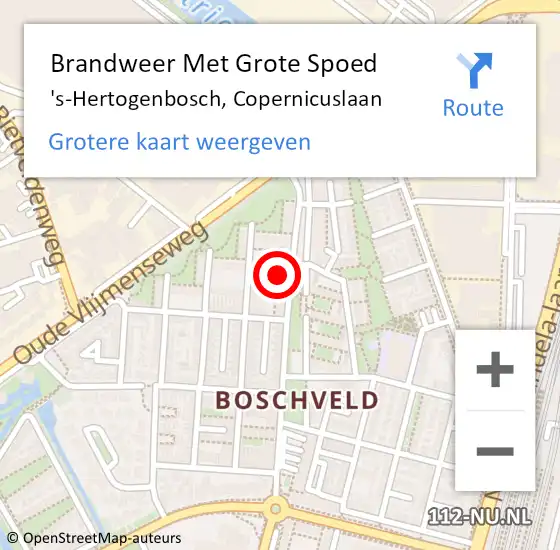 Locatie op kaart van de 112 melding: Brandweer Met Grote Spoed Naar 's-Hertogenbosch, Copernicuslaan op 2 maart 2023 18:43
