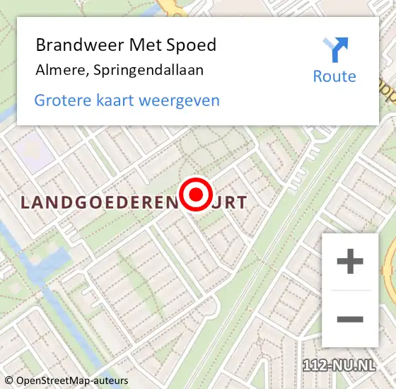 Locatie op kaart van de 112 melding: Brandweer Met Spoed Naar Almere, Springendallaan op 2 maart 2023 20:47