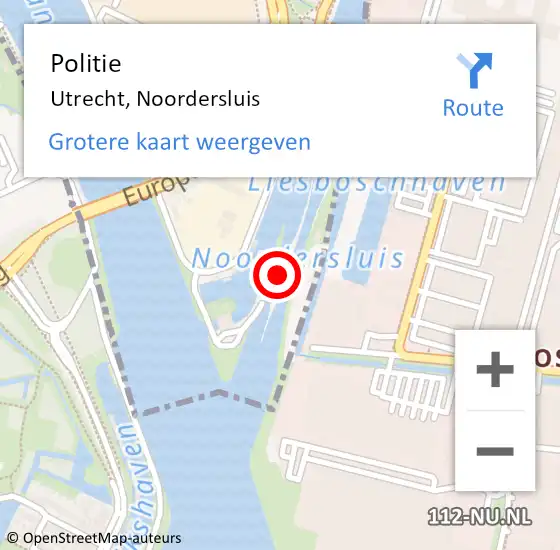 Locatie op kaart van de 112 melding: Politie Utrecht, Noordersluis op 2 maart 2023 23:38