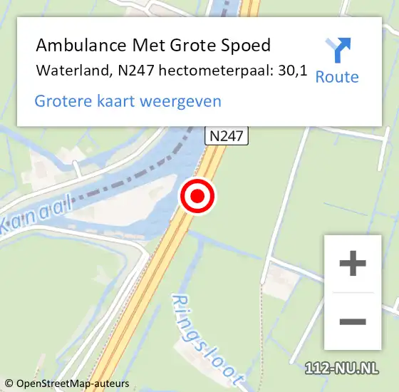Locatie op kaart van de 112 melding: Ambulance Met Grote Spoed Naar Waterland, N247 hectometerpaal: 30,1 op 3 maart 2023 00:40