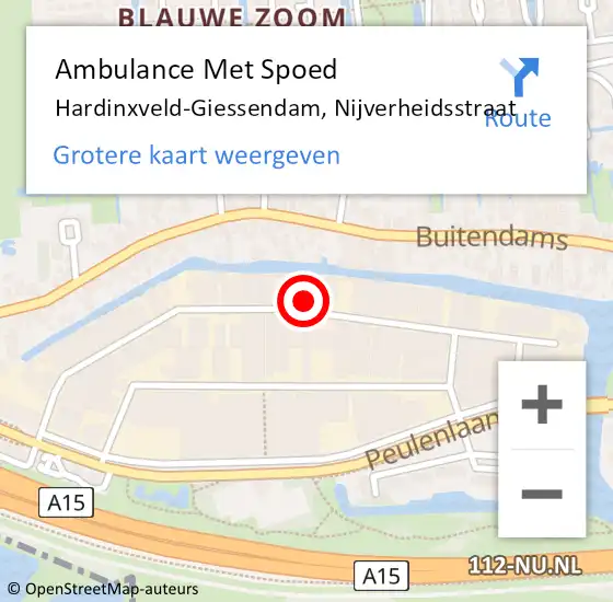 Locatie op kaart van de 112 melding: Ambulance Met Spoed Naar Hardinxveld-Giessendam, Nijverheidsstraat op 3 maart 2023 12:38
