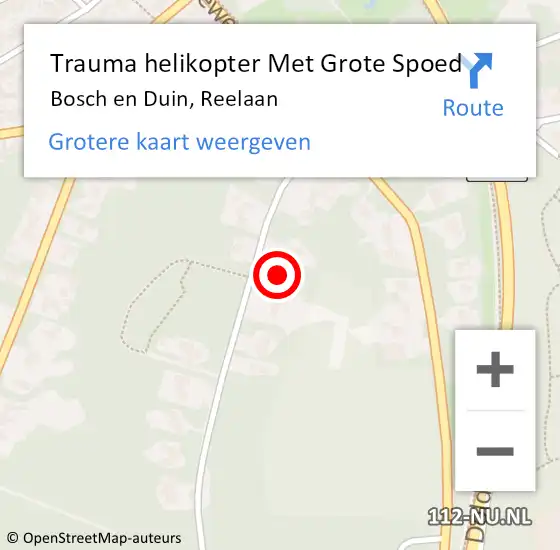 Locatie op kaart van de 112 melding: Trauma helikopter Met Grote Spoed Naar Bosch en Duin, Reelaan op 3 maart 2023 12:56