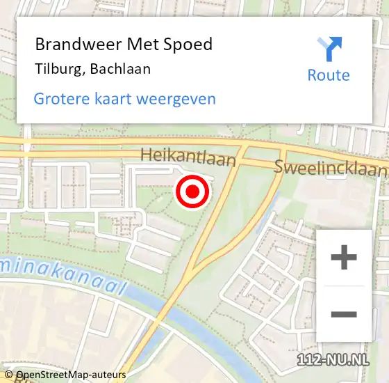 Locatie op kaart van de 112 melding: Brandweer Met Spoed Naar Tilburg, Bachlaan op 3 maart 2023 16:00
