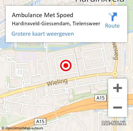 Locatie op kaart van de 112 melding: Ambulance Met Spoed Naar Hardinxveld-Giessendam, Tielensweer op 3 maart 2023 17:58