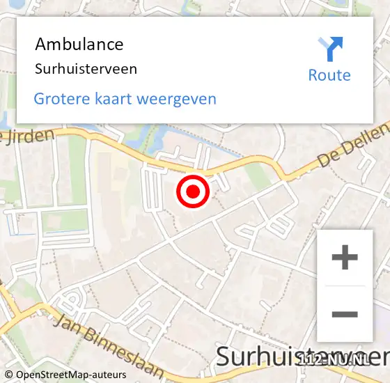 Locatie op kaart van de 112 melding: Ambulance Surhuisterveen op 3 maart 2023 18:47