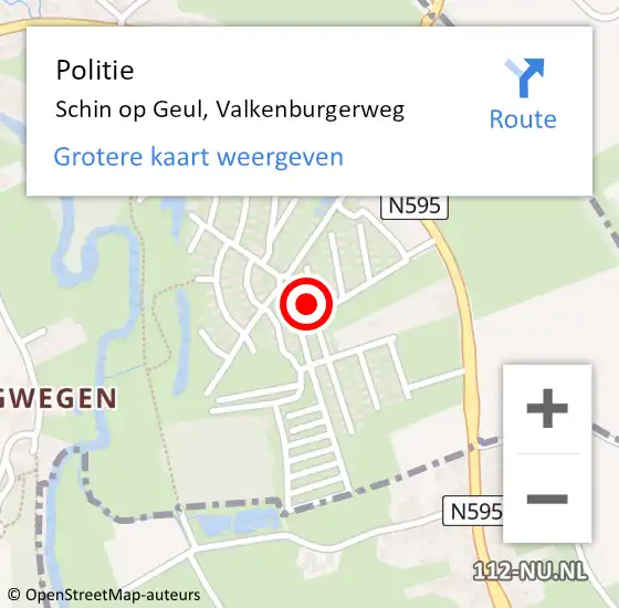 Locatie op kaart van de 112 melding: Politie Schin op Geul, Valkenburgerweg op 3 maart 2023 20:57