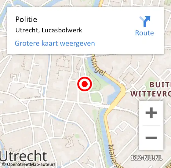 Locatie op kaart van de 112 melding: Politie Utrecht, Lucasbolwerk op 3 maart 2023 21:49