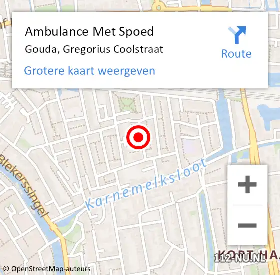 Locatie op kaart van de 112 melding: Ambulance Met Spoed Naar Gouda, Gregorius Coolstraat op 3 maart 2023 22:37