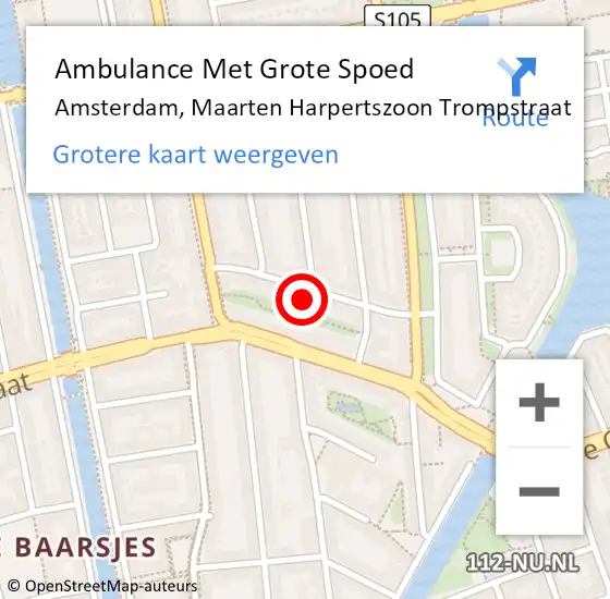 Locatie op kaart van de 112 melding: Ambulance Met Grote Spoed Naar Amsterdam, Maarten Harpertszoon Trompstraat op 4 maart 2023 02:36