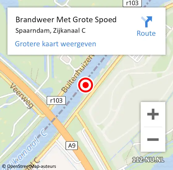 Locatie op kaart van de 112 melding: Brandweer Met Grote Spoed Naar Spaarndam, Zijkanaal C op 4 maart 2023 03:42