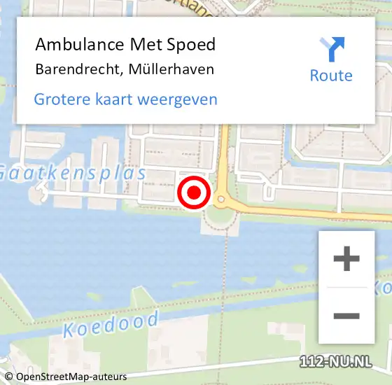 Locatie op kaart van de 112 melding: Ambulance Met Spoed Naar Barendrecht, Müllerhaven op 4 maart 2023 05:08