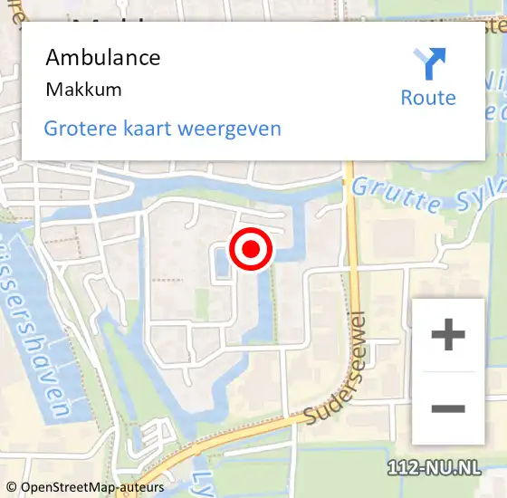 Locatie op kaart van de 112 melding: Ambulance Makkum op 4 maart 2023 05:15