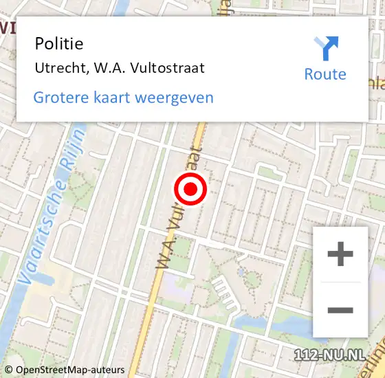 Locatie op kaart van de 112 melding: Politie Utrecht, W.A. Vultostraat op 4 maart 2023 11:34