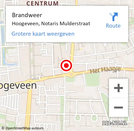 Locatie op kaart van de 112 melding: Brandweer Hoogeveen, Notaris Mulderstraat op 4 maart 2023 13:07