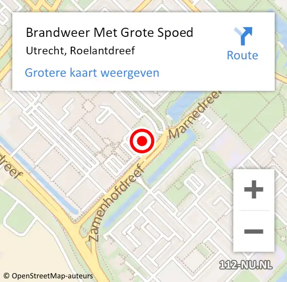 Locatie op kaart van de 112 melding: Brandweer Met Grote Spoed Naar Utrecht, Roelantdreef op 4 maart 2023 14:05
