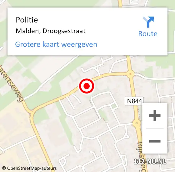 Locatie op kaart van de 112 melding: Politie Malden, Droogsestraat op 4 maart 2023 14:26