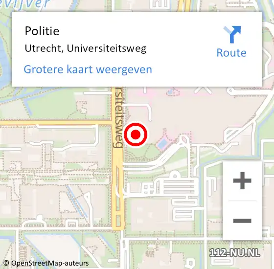 Locatie op kaart van de 112 melding: Politie Utrecht, Universiteitsweg op 4 maart 2023 15:16