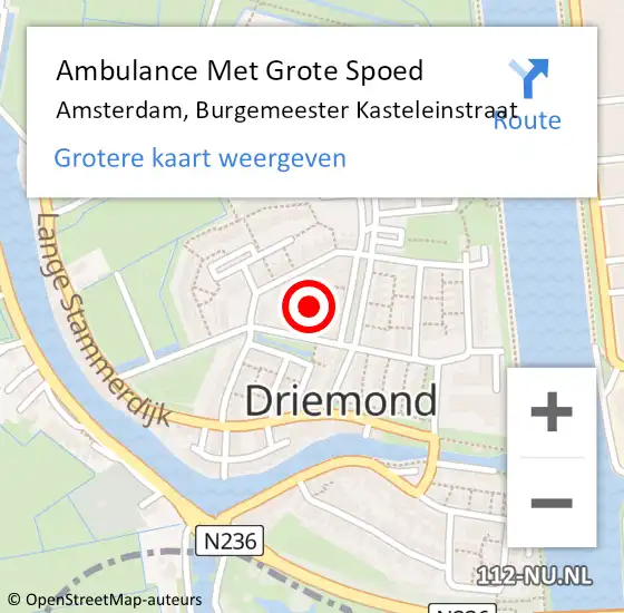 Locatie op kaart van de 112 melding: Ambulance Met Grote Spoed Naar Amsterdam, Burgemeester Kasteleinstraat op 4 maart 2023 16:37