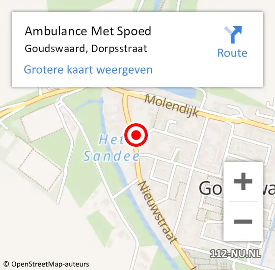 Locatie op kaart van de 112 melding: Ambulance Met Spoed Naar Goudswaard, Dorpsstraat op 4 maart 2023 19:08
