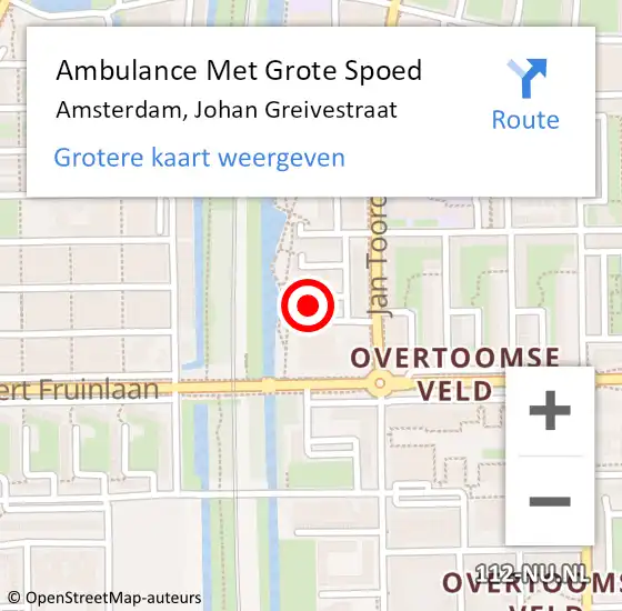 Locatie op kaart van de 112 melding: Ambulance Met Grote Spoed Naar Amsterdam, Johan Greivestraat op 4 maart 2023 19:26