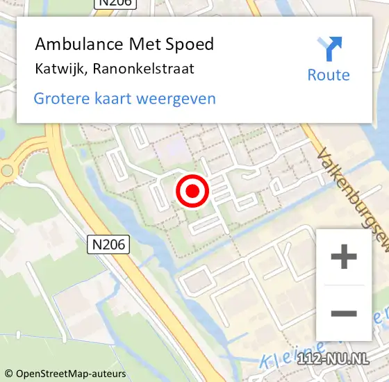 Locatie op kaart van de 112 melding: Ambulance Met Spoed Naar Katwijk, Ranonkelstraat op 4 maart 2023 22:21