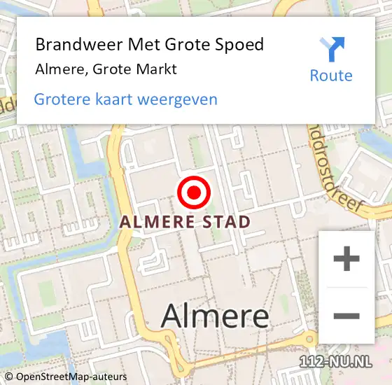 Locatie op kaart van de 112 melding: Brandweer Met Grote Spoed Naar Almere, Grote Markt op 5 maart 2023 01:41
