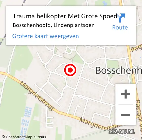 Locatie op kaart van de 112 melding: Trauma helikopter Met Grote Spoed Naar Bosschenhoofd, Lindenplantsoen op 5 maart 2023 08:44