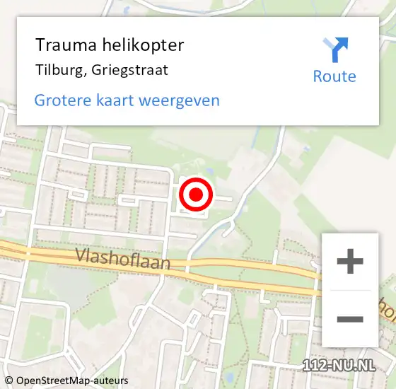 Locatie op kaart van de 112 melding: Trauma helikopter Tilburg, Griegstraat op 5 maart 2023 11:59