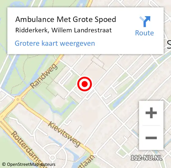 Locatie op kaart van de 112 melding: Ambulance Met Grote Spoed Naar Ridderkerk, Willem Landrestraat op 5 maart 2023 12:11