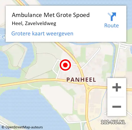 Locatie op kaart van de 112 melding: Ambulance Met Grote Spoed Naar Heel, Zavelveldweg op 6 maart 2023 03:07