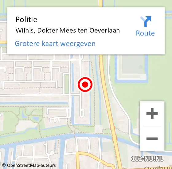 Locatie op kaart van de 112 melding: Politie Wilnis, Dokter Mees ten Oeverlaan op 6 maart 2023 04:14