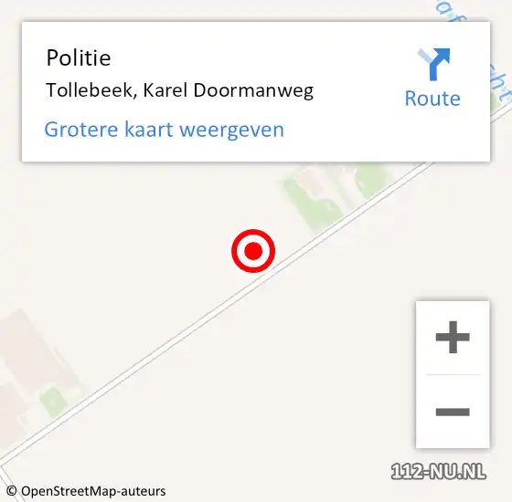 Locatie op kaart van de 112 melding: Politie Tollebeek, Karel Doormanweg op 6 maart 2023 05:57