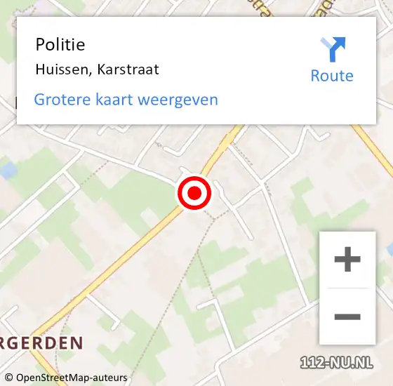 Locatie op kaart van de 112 melding: Politie Huissen, Karstraat op 6 maart 2023 11:02