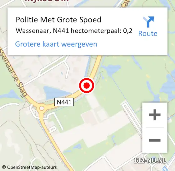 Locatie op kaart van de 112 melding: Politie Met Grote Spoed Naar Wassenaar, N441 hectometerpaal: 0,2 op 6 maart 2023 13:01