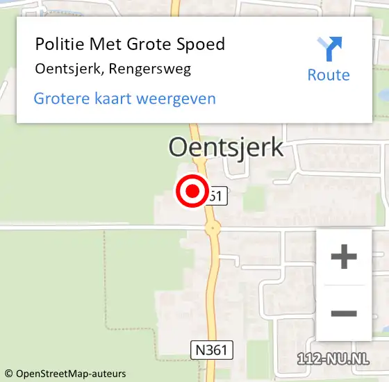 Locatie op kaart van de 112 melding: Politie Met Grote Spoed Naar Oentsjerk, Rengersweg op 6 maart 2023 14:52