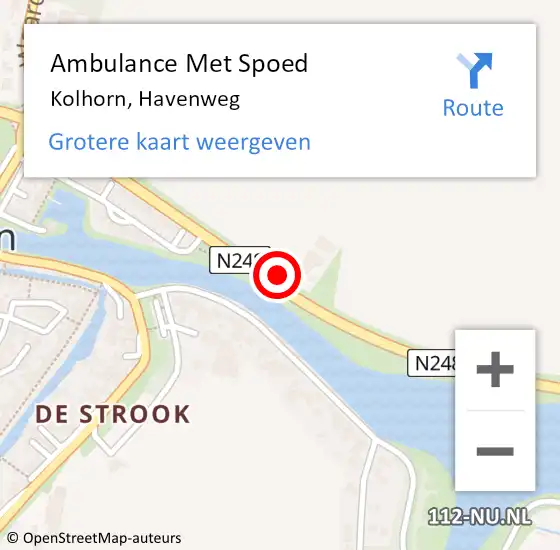 Locatie op kaart van de 112 melding: Ambulance Met Spoed Naar Kolhorn, Havenweg op 6 maart 2023 15:21