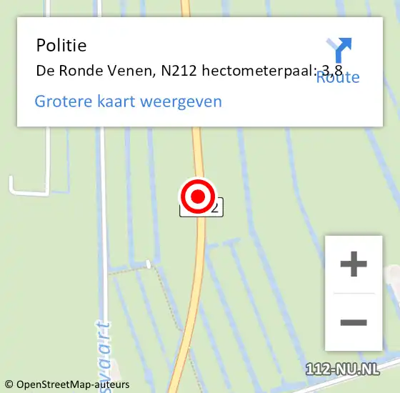 Locatie op kaart van de 112 melding: Politie De Ronde Venen, N212 hectometerpaal: 3,8 op 6 maart 2023 15:44