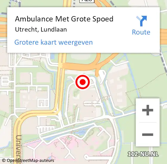 Locatie op kaart van de 112 melding: Ambulance Met Grote Spoed Naar Utrecht, Lundlaan op 6 maart 2023 16:44