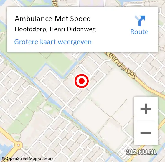 Locatie op kaart van de 112 melding: Ambulance Met Spoed Naar Hoofddorp, Henri Didonweg op 6 maart 2023 17:21