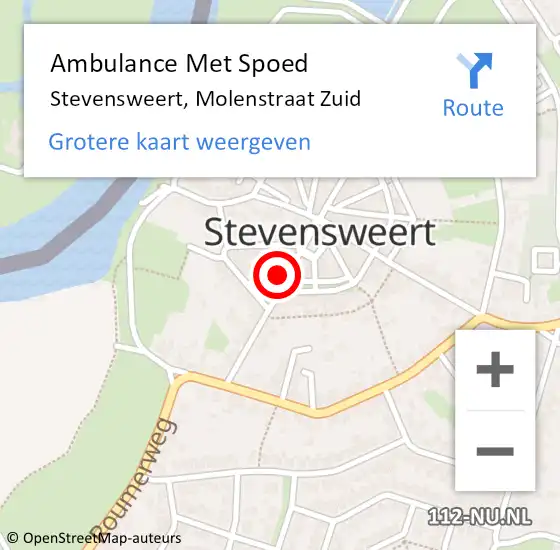 Locatie op kaart van de 112 melding: Ambulance Met Spoed Naar Stevensweert, Molenstraat Zuid op 6 maart 2023 18:19