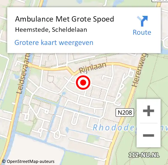 Locatie op kaart van de 112 melding: Ambulance Met Grote Spoed Naar Heemstede, Scheldelaan op 6 maart 2023 18:51
