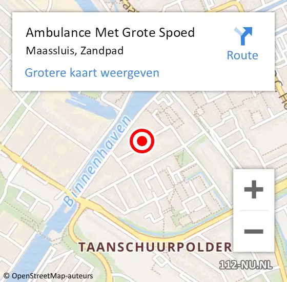 Locatie op kaart van de 112 melding: Ambulance Met Grote Spoed Naar Maassluis, Zandpad op 7 maart 2023 08:13