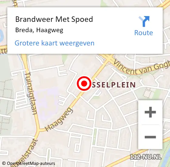 Locatie op kaart van de 112 melding: Brandweer Met Spoed Naar Breda, Haagweg op 7 maart 2023 08:58