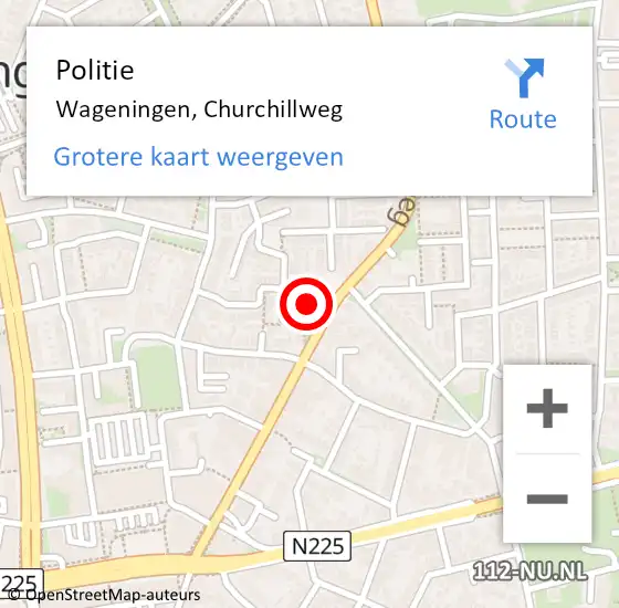 Locatie op kaart van de 112 melding: Politie Wageningen, Churchillweg op 7 maart 2023 10:16