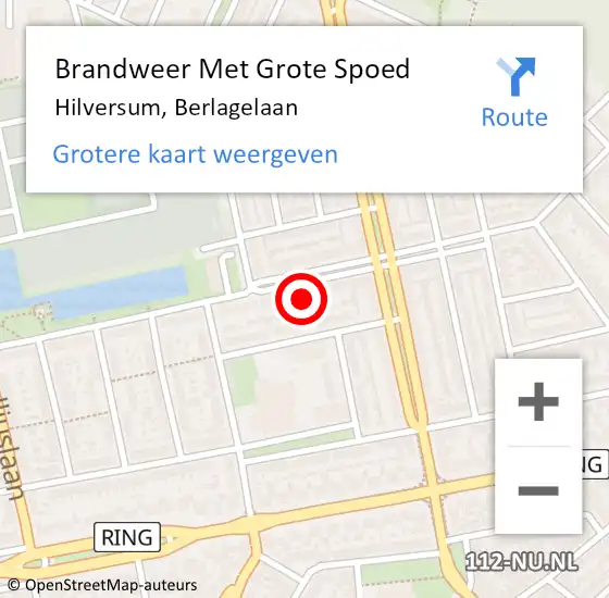 Locatie op kaart van de 112 melding: Brandweer Met Grote Spoed Naar Hilversum, Berlagelaan op 7 maart 2023 13:19