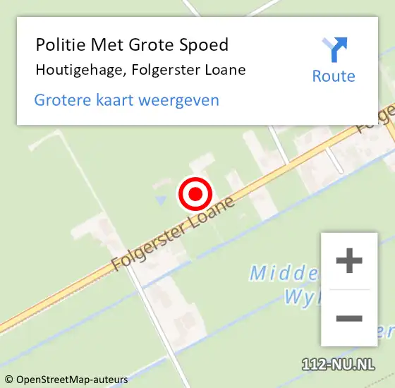 Locatie op kaart van de 112 melding: Politie Met Grote Spoed Naar Houtigehage, Folgerster Loane op 7 maart 2023 15:37