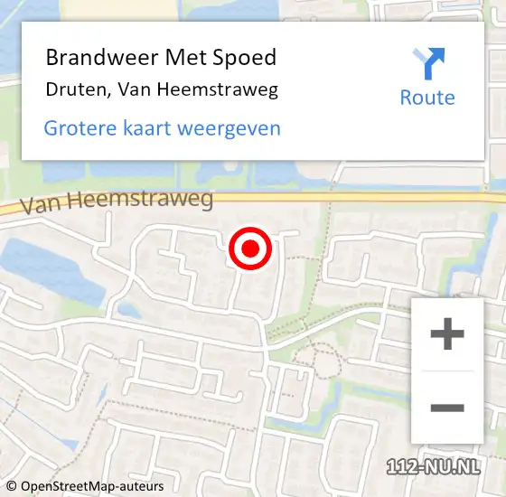 Locatie op kaart van de 112 melding: Brandweer Met Spoed Naar Druten, Van Heemstraweg op 7 maart 2023 15:50