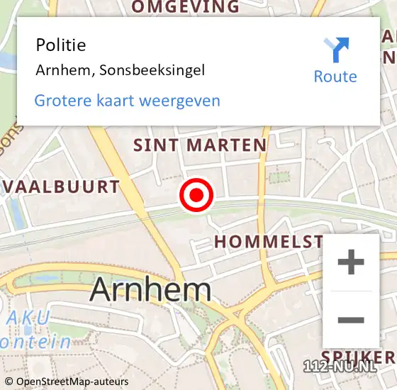 Locatie op kaart van de 112 melding: Politie Arnhem, Sonsbeeksingel op 7 maart 2023 15:51